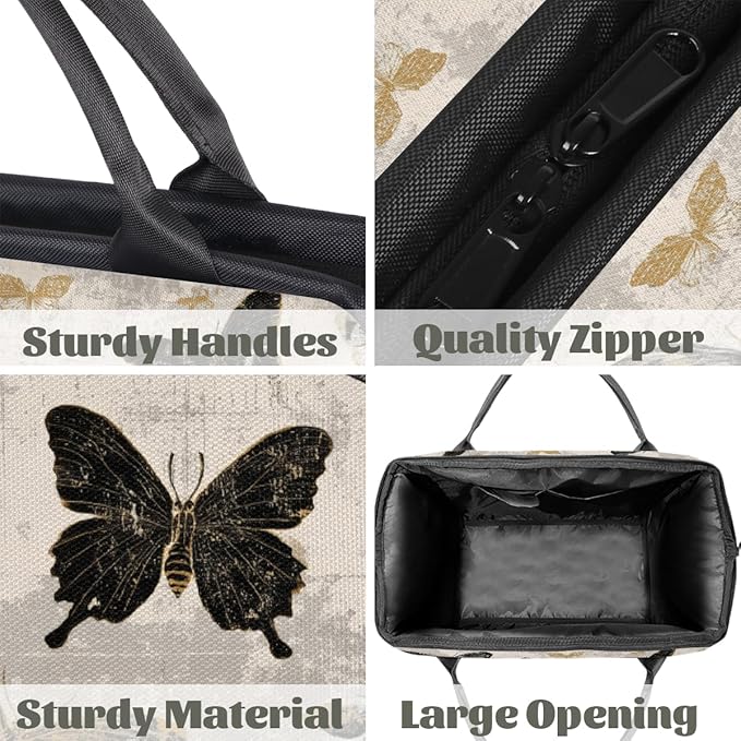 Vintage Gold Black Butterfly Overnight Weekender Bags for Women Men, Waterproof Travel Carry On Duffel Bag, Lightweight Sports Gym Bag for Fitness, Workout, Travel