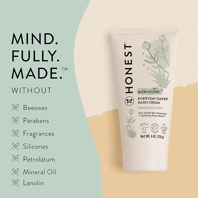 The Honest Company Diaper Rash Cream, Zinc Oxide Ointment, Moisturizing & Calming, Hypoallergenic, NEA Recognized, Cruelty-Free, Value Size 6 oz