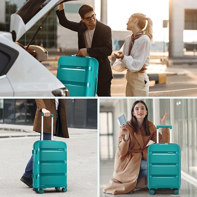 Kono Carry On Luggage 28 Inch Checked-Large Hard Shell Travel Trolley 4 Spinner Wheels Lightweight Polypropylene Suitcase with TSA Lock, Turquoise