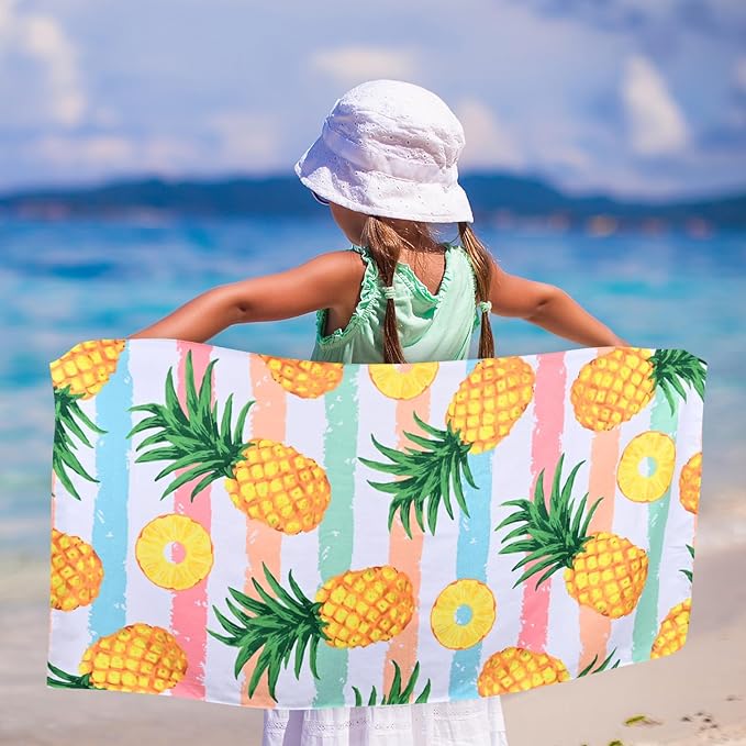 LIVILAN Pineapple Beach Towel, 30" x 60" Large & Lightweight, Soft Microfiber, Absorbent, Quick Dry, Sand Free, Ideal for Pool, Bath, Swim, Travel, Unique Yellow Pineapple Gifts