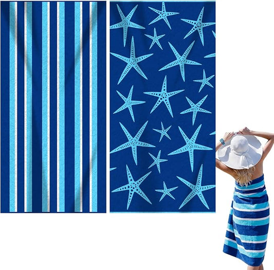 2 Pcs Microfiber Beach Towel 36 x 72 in Oversized Beach Towel Set Soft Large Pool Camping Swim Towels Quick Dry, Light Weight, Sand Free - Compact for Travel