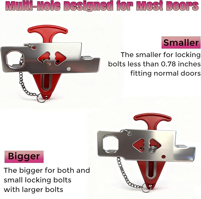 Portable Door Lock, Travel Door Lock for Hotel, Apartment, Dorm & Home – Extra Security Door Stoppers, Hotel Safety Devices for Travel Privacy Protection 3PK Red