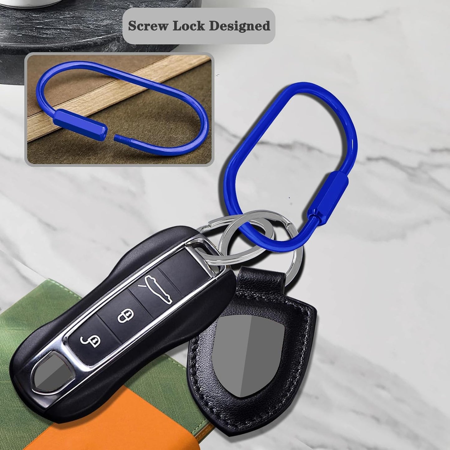 Key Chain, Brass Key Rings 2 Pack Screw Lock Key Organizer with 4 Rings Carabiner Keychain Clip for Men and Women