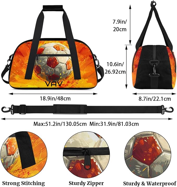 Custom Gym Bag Black Orange Soccer Personalized Outdoor Sports, Travel Carry-On Luggage and Dance Practice Designed Specifically for Boys and Girls