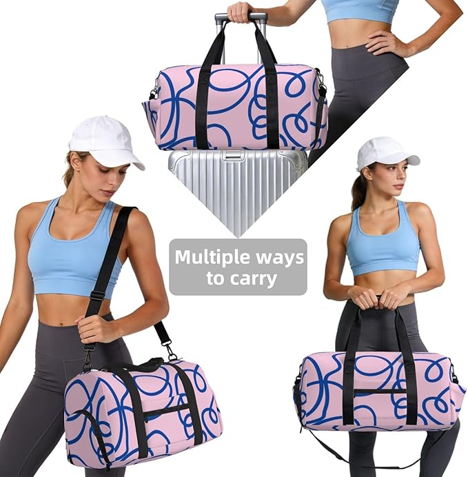Abstract Line Art Retro Pink Blue Women'S Gym Duffle Bag With Shoes Compartment, Ideal For Travel, Gym, Sports, Duffel, Weekender