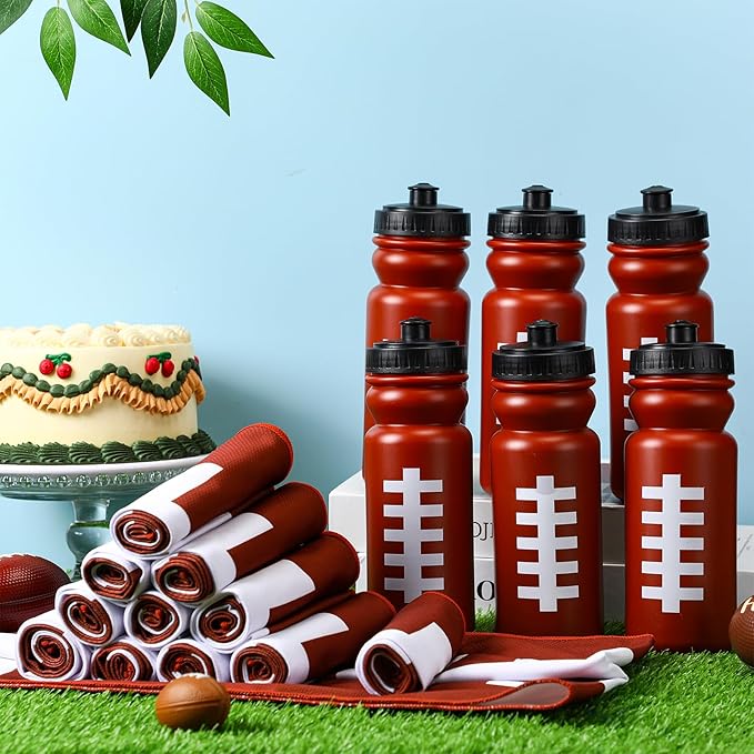 24 Pcs Sport Party Favors Include 12 Pcs 20 oz Plastic Soccer Football Basketball Water Bottles Bulk 12 Pcs 40"x12" Softball Baseball Cooling Towels for Soccer Sport Team Gift