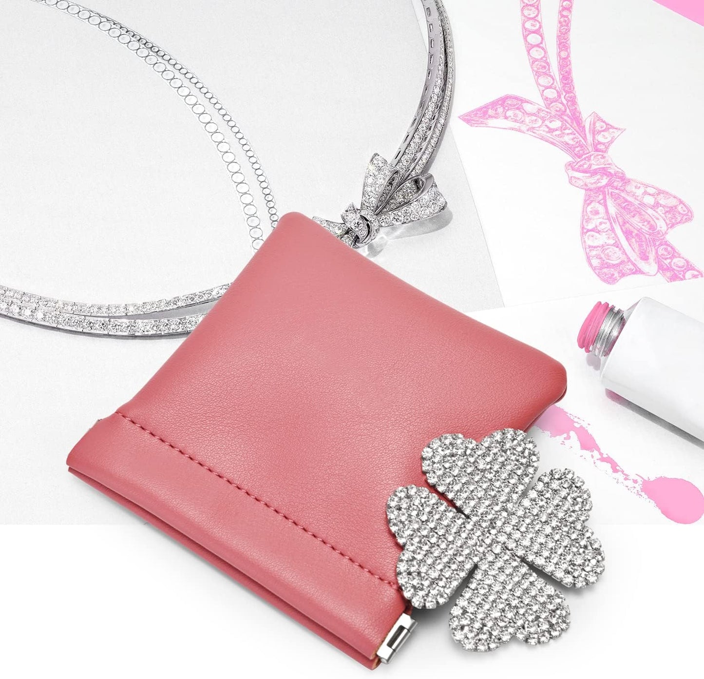 PU Leather Jewelry Travel Bag Leather Jewelry Pouch Christmas,Wedding Party Favor Gift Bag (L, Pink)