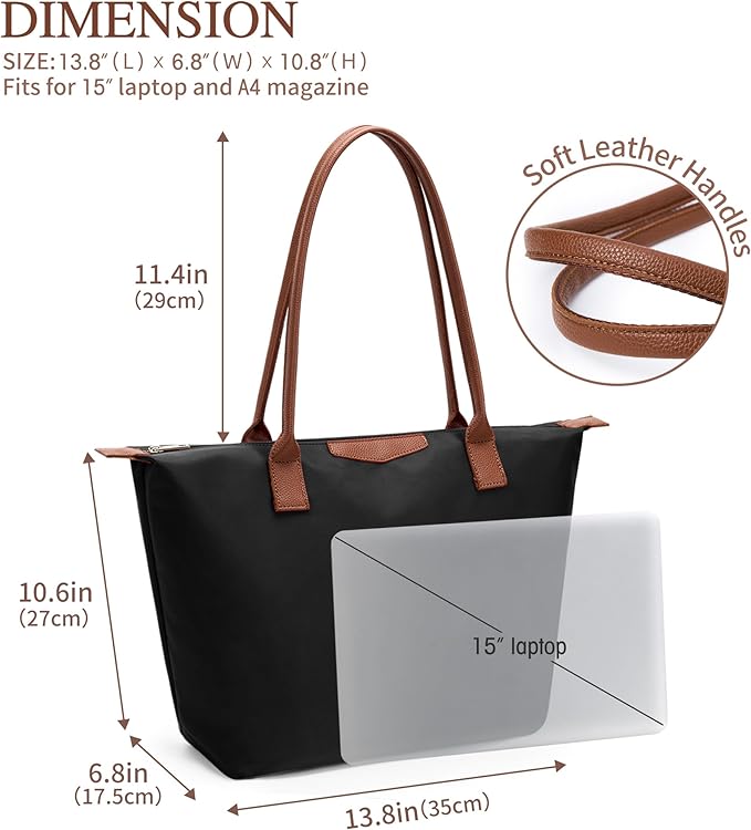 Tote Bag for Women, Nylon Top-Handle Purse with Zipper, Lightweight Foldable Shoulder Hobo Handbag