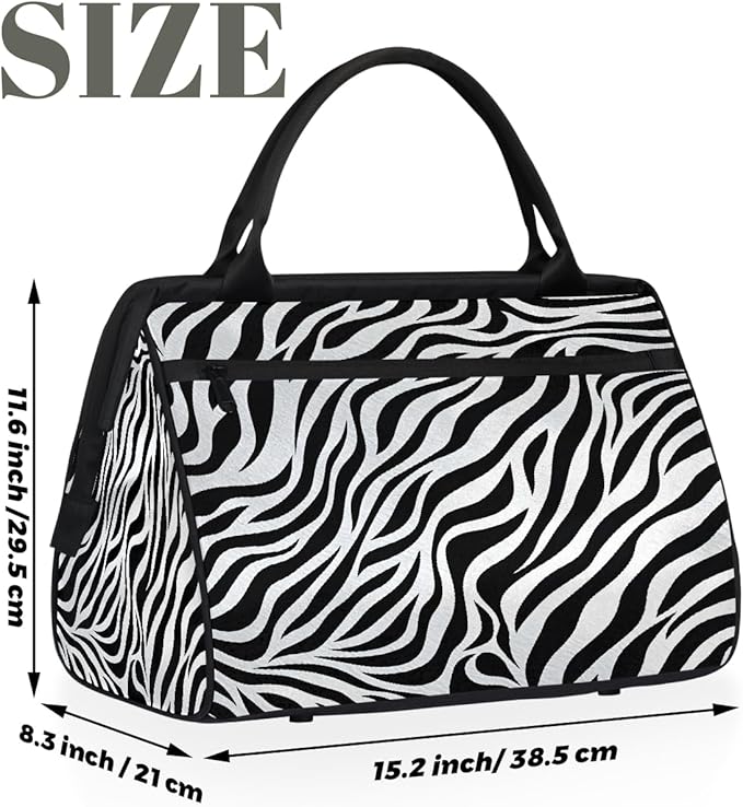 Multipurpose Duffle Bag, Waterproof Carry On Bag with Spacious Design, Zebra Skin Print Gym Bags, 15.2x8.3x11.6in