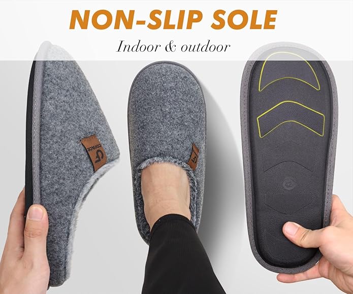 COFACE Mens Cozy Memory Foam Scuff Slippers Casual Slip On Warm House Shoes Indoor/Outdoor Sandal Slippers With Arch Support Rubber Sole Size 7-15