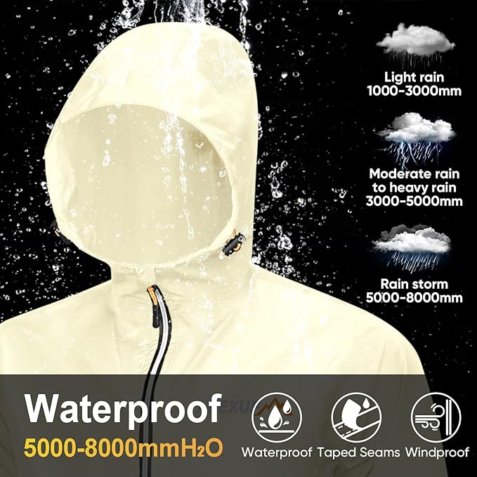 APEXUP Packable Rain Jacket Men with Reflective Zipper, Lightweight Waterproof Raincoat, Mens Rain Jacket for Outdoor Sports