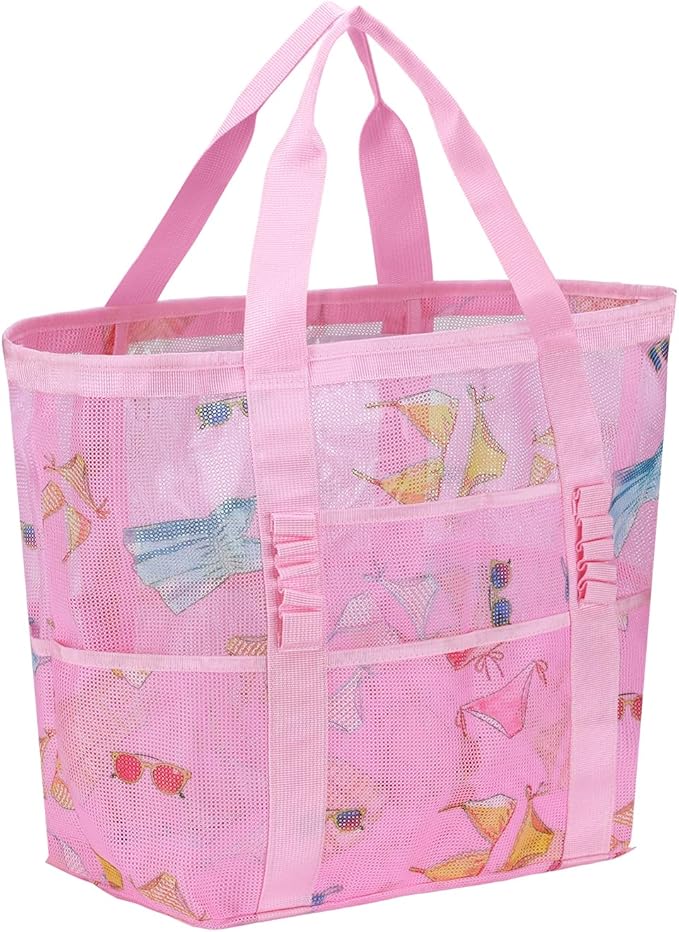 Mesh Beach Bags for Women - Family Beach Tote Bag for Toys, Towels, Travel Vacation Cruise Essentials