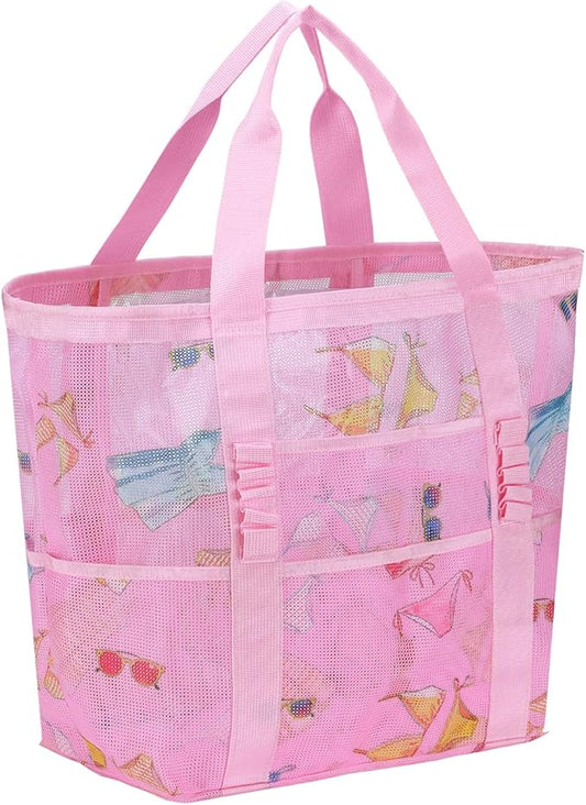 Mesh Beach Bags for Women - Family Beach Tote Bag for Toys, Towels, Travel Vacation Cruise Essentials