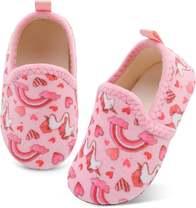 XIHALOOK Toddler Boys Girls House Slippers with Microfleece Lining Cozy Household Shoes Non-slip for Kids