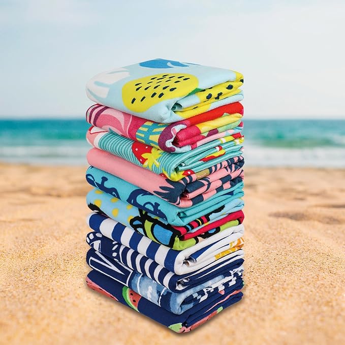 2 Pack Microfiber Beach Towel Set Oversized Large Quick Dry Soft Sand Free Cute Watermelon Design 30×60 inch Beach Towels for Kids Women Men Pool Swim Beach Essentials Accessories -Blue