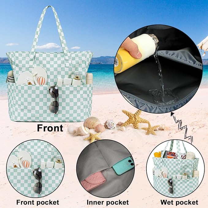 Bluboon Beach Bags for Women, Large Waterproof Tote Bag With Wet Compartment for Pool Weekender Travel Gym