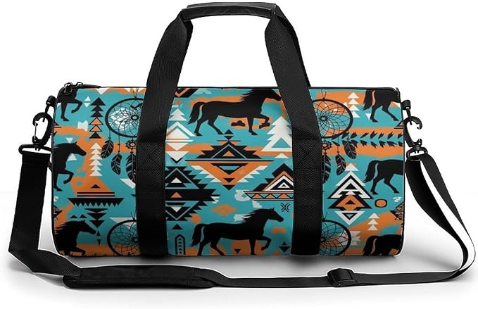Workout Lightweight Duffel Bags Dream Catcher Western Southwest Aztec Horse Art Basketball Football Weekender Bag Foldable Gym Travel Bags for Men Women