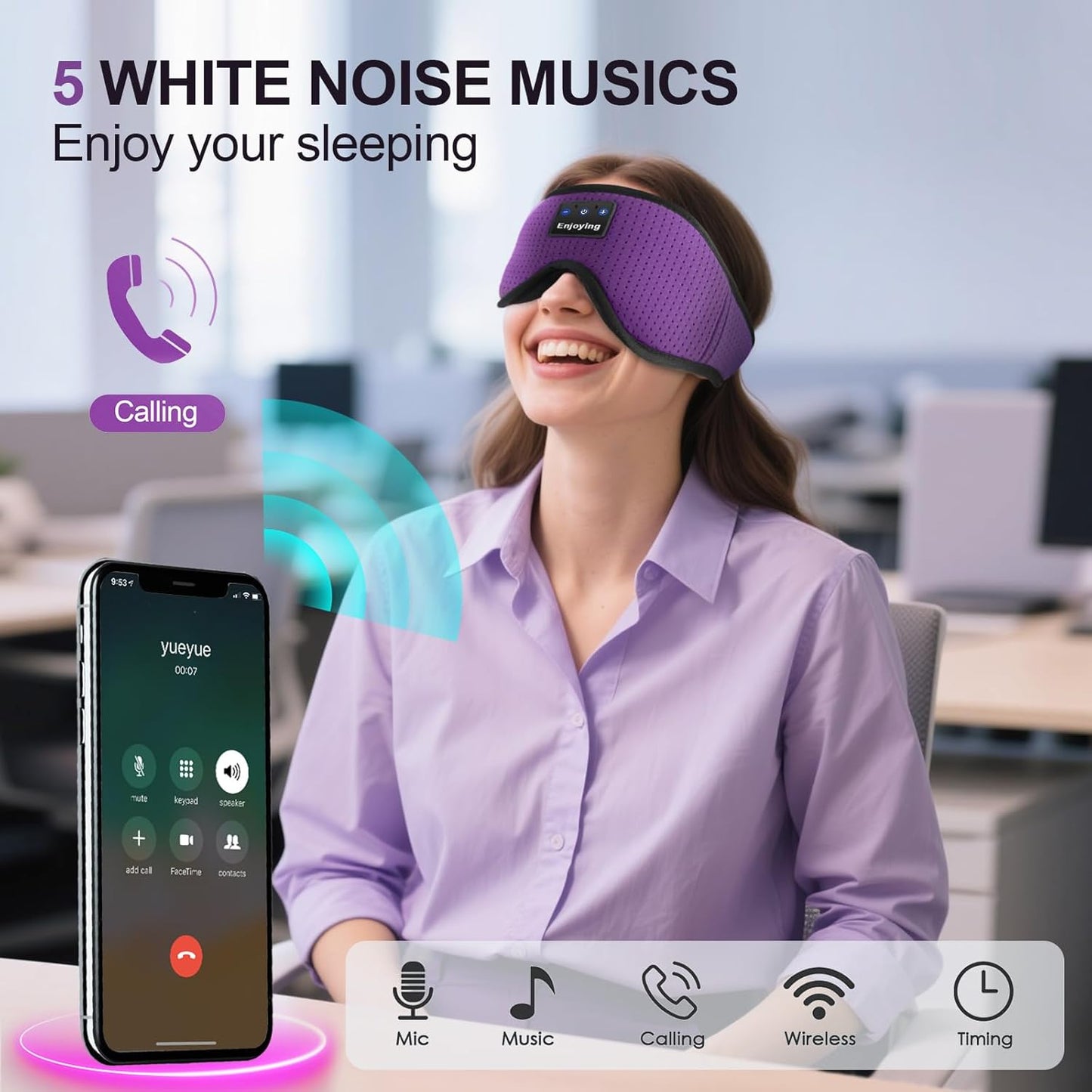Sleep Headphones, Sleep Mask Bluetooth Wireless Music Eye Mask, Sleeping Mask for Side Sleepers Sleep Mask with 3D Bluetooth Headphones Ultra-Thin Stereo Speakers Perfect for Sleeping (Purple)