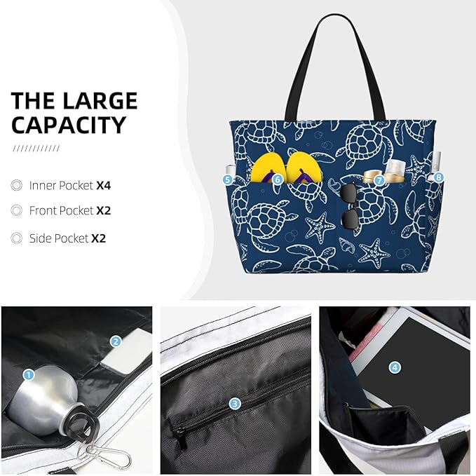 Beach Tote Bag for Women Beach Bag Waterproof and Sandproof Tote Bag with Wet Bag Large Travel Bag for Weekend Travel
