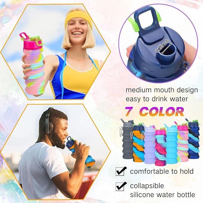 Sunnyray Collapsible Water Bottles Bulk Foldable Water Bottles 17oz Silicone Portable Leak Proof Reusable Sports with Clip for Travel Hiking Camping Outdoor (Camouflage,20 Pack)