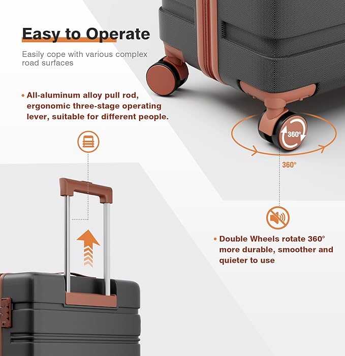 Carry on Luggage Set, 20 Inch Suitcase with 100% PC hardshell, Lightweight TSA Locks Quiet Spinner Wheels Durable Zipper, Suitable for Men and Women, Y01 Beige(20"/DB/TB) Slightly Small