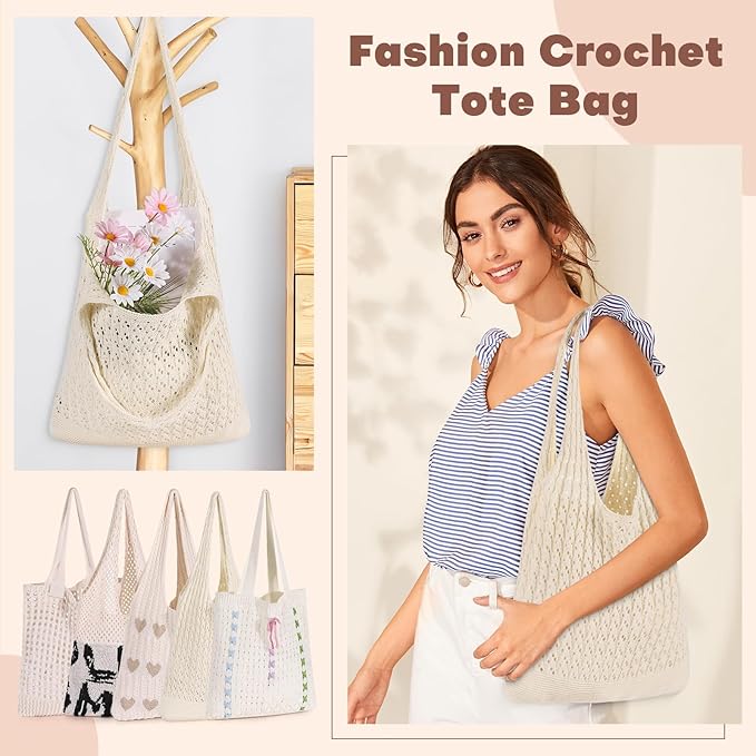 Sightor Crochet Tote Bag, Mesh Beach Bag Knit Summer Hobo Bag Vacation Boho Tote Bag for Women