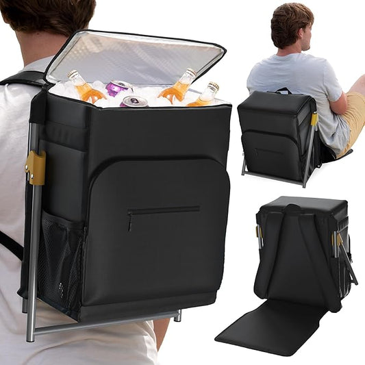 Insulated Backpack Cooler with Foldable Seat - 40 Cans, 24 Hour Cooling, Breathable Straps, Lightweight Leak Proof Liner, Portable Cooler Backpack Bag for Men Women Beach Travel Camping Picnic Hiking