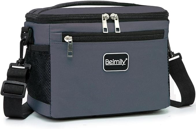 BEIMILY Lunch Box for Men/Women,Small Insulated Lunch Bag,Reusable LunchBox for work Picnic Hiking Beach,Leakproof Soft Cooler Tote Bag Organizer with Adjustable Shoulder Strap for Adults(Gray)