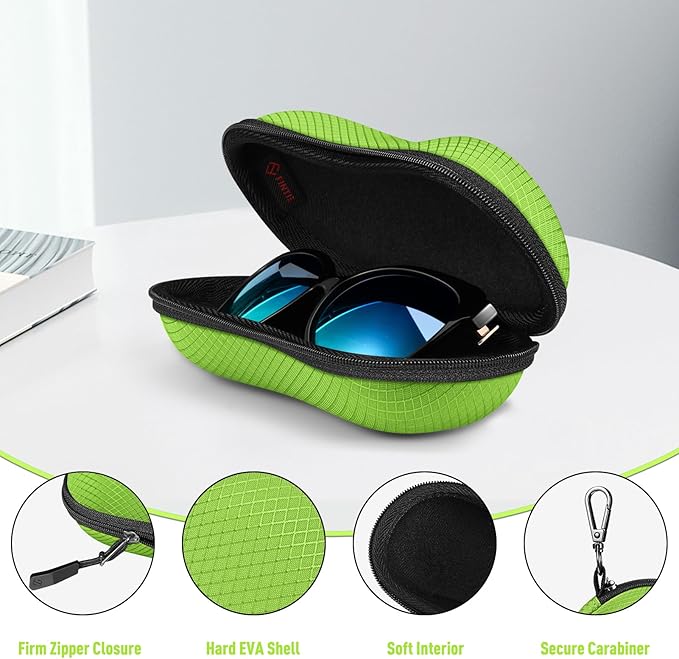 FINTIE Sunglasses Case, Hard EVA Shell Shockproof Sport Glasses Case with Metal Carabiner Travel Zipper Eyeglasses Holder