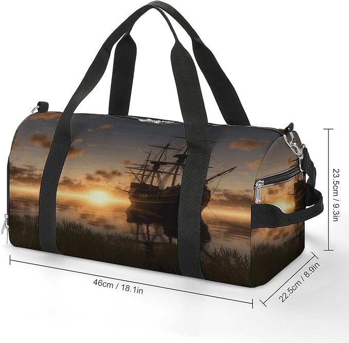 Ship in The Lake Sunset Gym Bag Lightweight ，Travel Duffle Bag with Shoe Compartment，Gym Bag for Women for Overnight, Weekend, Yoga, Gym, Business Trips, Sport And Hospital.