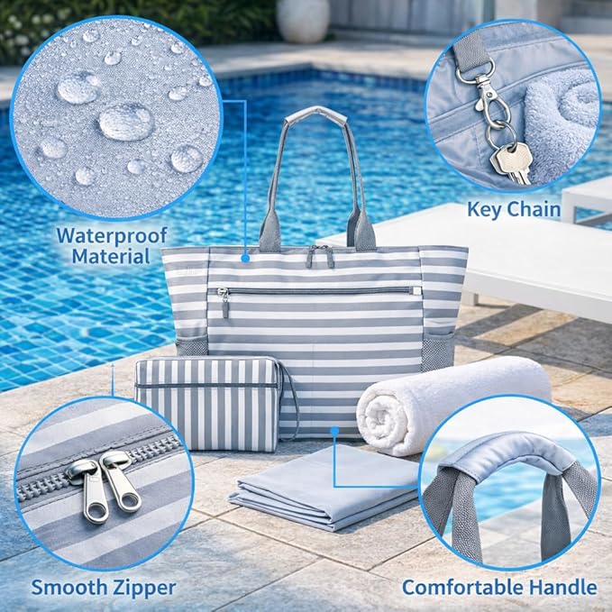 Waterproof Foldable Tote Bag for Travel – Large Carry-On with Zipper Pocket for Beach, Gym, Airplane & Weekend Trips