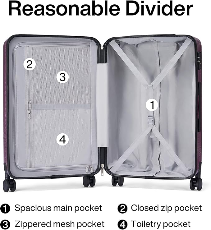 Hanke Luggage Sets 2 piece Carry On Luggage with Wheels PC Hard Shell Suitcases Lightweight Checked Travel Luggage Large Travel Suitcase Woman Men 20/29 Inch（Purple）