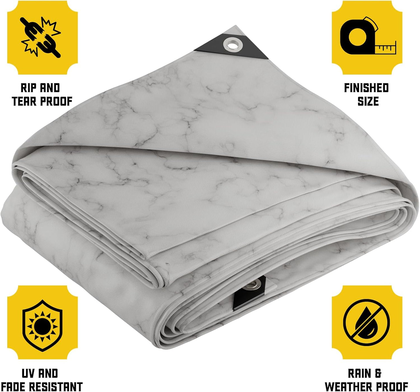 Core Tarps Extreme Heavy Duty 20 Mil Tarp Cover, Waterproof, UV Resistant, Rip and Tear Proof, Poly Tarpaulin with Reinforced Edges for Roof, Camping, Patio, Pool, Boat (Marble/White 12′ X 16′)