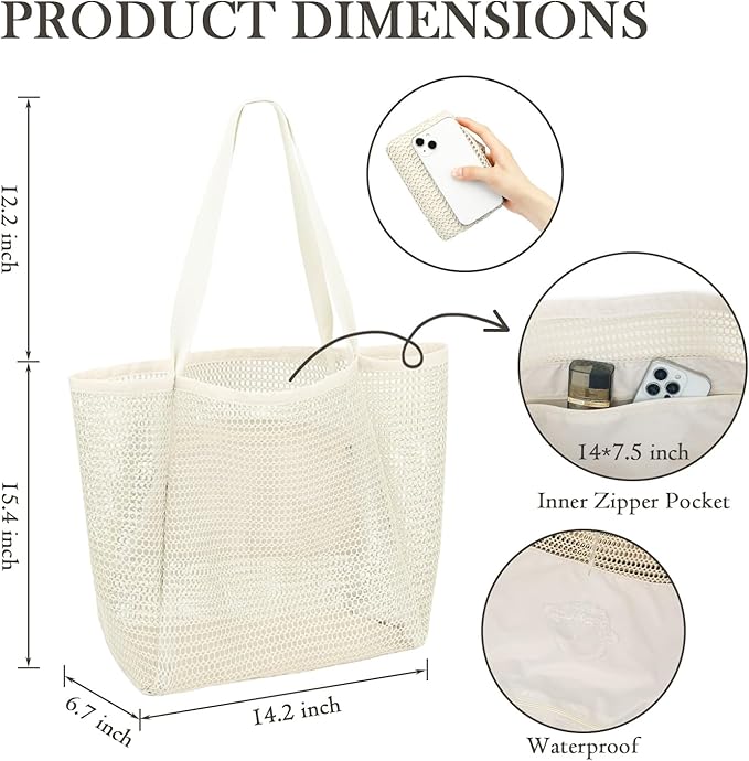 Fammart Mesh Beach Bag for Women, Summer Straw Tote Hobo Pool Bags with Zipper Pocket, Travel Vacation Cruise Essentials 2026