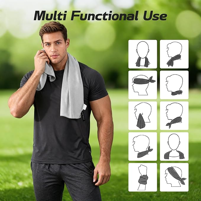 Cooling Towels for Neck and Face - 2 Pack Microfiber Gym Towels Set, 39" x 11" Microfiber Absorbent Towel for Sports Fitness, Yoga, Super Soft and Quick-Drying Gym Towels for Women Men，Grey Purple