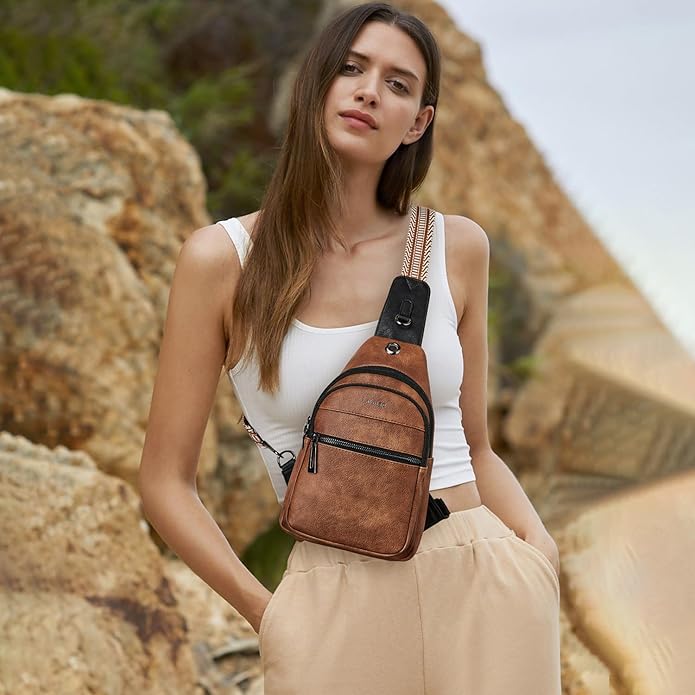 Sling Bag For Women Faux Leather Small Casual Daypack Backpack Fanny Pack Crossbody Chest Bags Purse