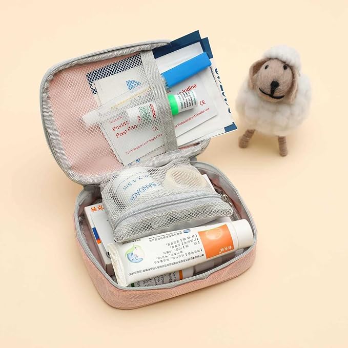 Small Empty First Aid Bag, Compact Travel Medicine Pouch Double Zippers Cute Pill Pocket for Travel Home,Pink