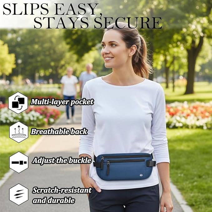 Passport Wallet RFID Blocking Slim Anti Theft Holder Travel Unisex Adjustable Waist Money Belt with Secure Zipper(blue)