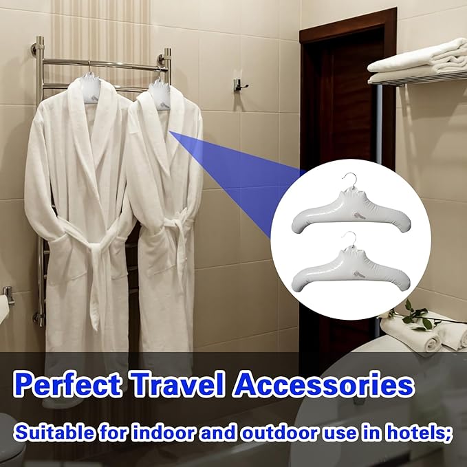 5pcs Inflatable Hanger Travel, White Round Shoulder, Portable Folding Clothes Drying Rack with Metal Hook Space Saving Coat Storage Set Foldable