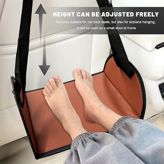 Car Rear Seat Footrest, Comfortable Foot Hammock with Adjustable Straps, Portable Foot Sling Leg Rest Travel Essentials for Women and Men, Universal Car Accessories (Brown)