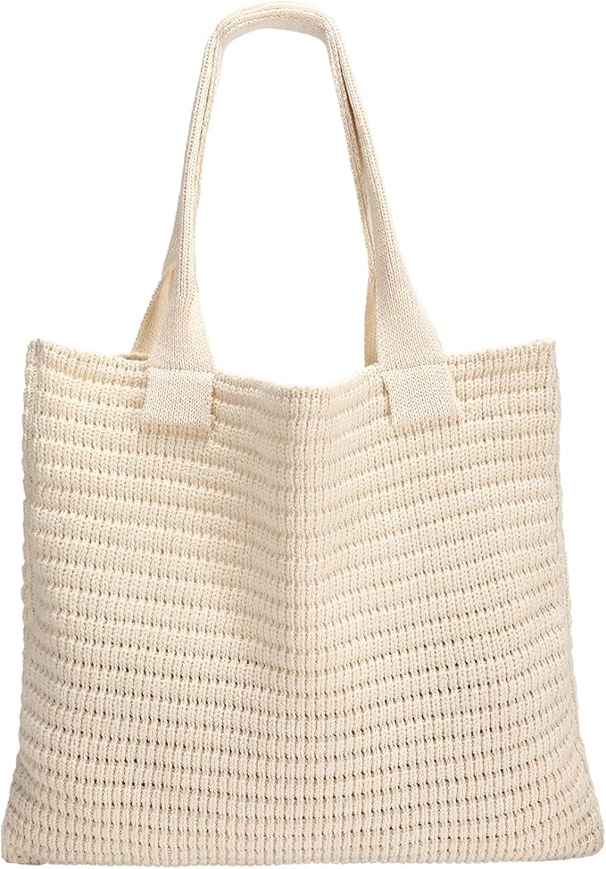 SUOSDEY Crochet Mesh Beach Tote Bag, Knit Summer Vacation Aesthetic Boho Tote Bag for Women