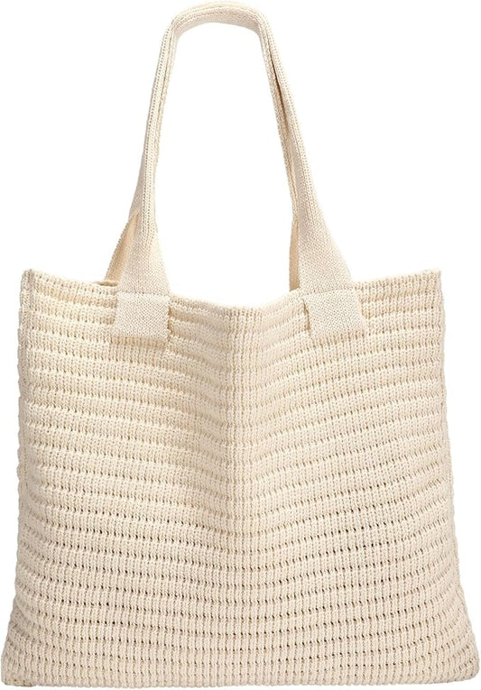 SUOSDEY Crochet Mesh Beach Tote Bag, Knit Summer Vacation Aesthetic Boho Tote Bag for Women