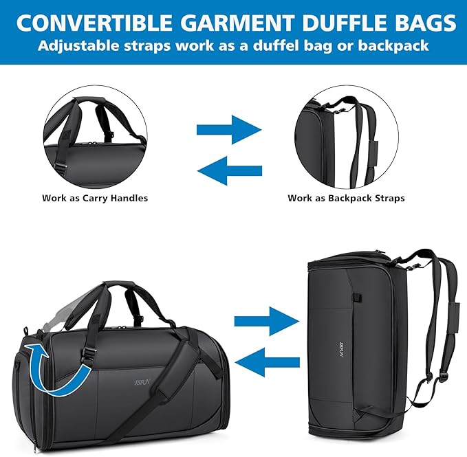 Convertible Garment Bags for Travel - Carry on Garment Duffle Bag with Backpack Straps for Men Women, 4 in 1 Large Travel Duffel Bags with Shoes Compartment Hanging Suit Dress Weekender Bag