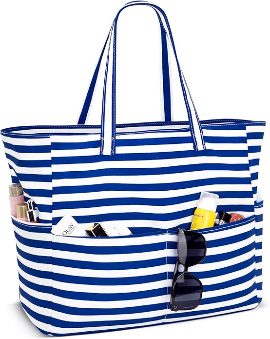 Iioscre Beach Bag for Women, Causal Hobo Pool Bags with Zipper Inner Pocket, Foldable Swim Tote Bag for Vacation Essentials