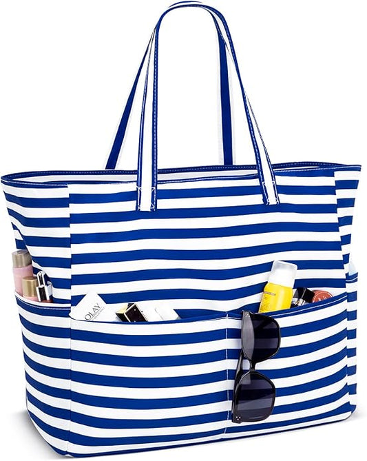 Iioscre Beach Bag for Women, Causal Hobo Pool Bags with Zipper Inner Pocket, Foldable Swim Tote Bag for Vacation Essentials