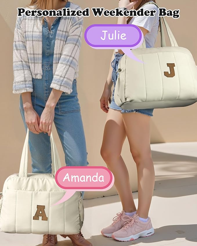 Duffle Bag for Travel Women, Travel Bags，Bridal Shower Gifts-Initial Overnight Bag with Wet Pocket，Lightweight Weekender Bags Personalized Gym Tote with Makeup Pouch