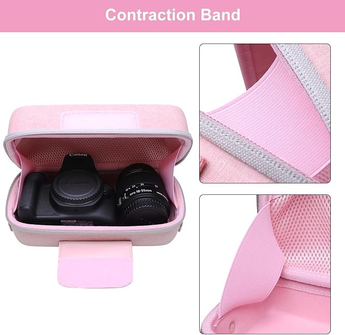 LTGEM Camera Case for Canon EOS Rebel T7 / R50 / R100 / R50 V / T6 / R8 / R10 / RP / SL3 / R5 / T100 DSLR SLR Camera and 18-55mm/18-45mm Lens with Shoulder Strap, Pink