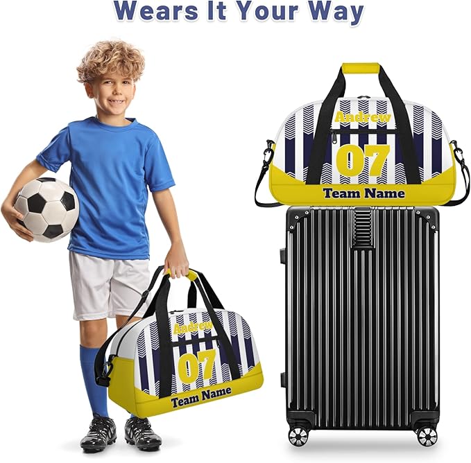 Basketball Soccer Gifts for Boys Girls - Custom Sports Duffle Bag, Personalized Name & Team Bag, Water-Resistant Gym Bag for Basketball, Soccer, Volleyball | Y-Navy Yellow