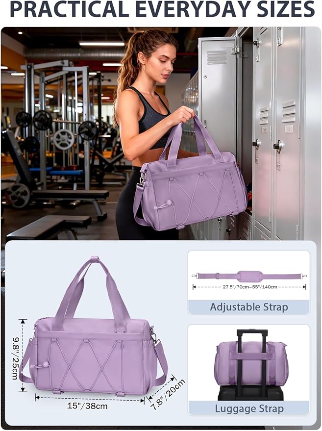 Small Gym Bag for Women with Yoga Mat Holder and Wet Compartment, Mini Gym Duffle Bag Yoga Bag with Water Bottle Pocket for Workout Travel, Purple