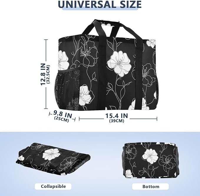 Bolaz Travel Tote Bag，Gym Bag for Men,Waterproof Beach Bag for Women Foldable Reusable-Flower White Leaves